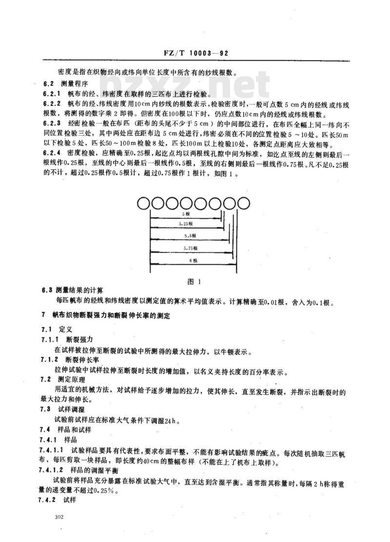 FZ/T 10003-1992 帆布织物试验方法