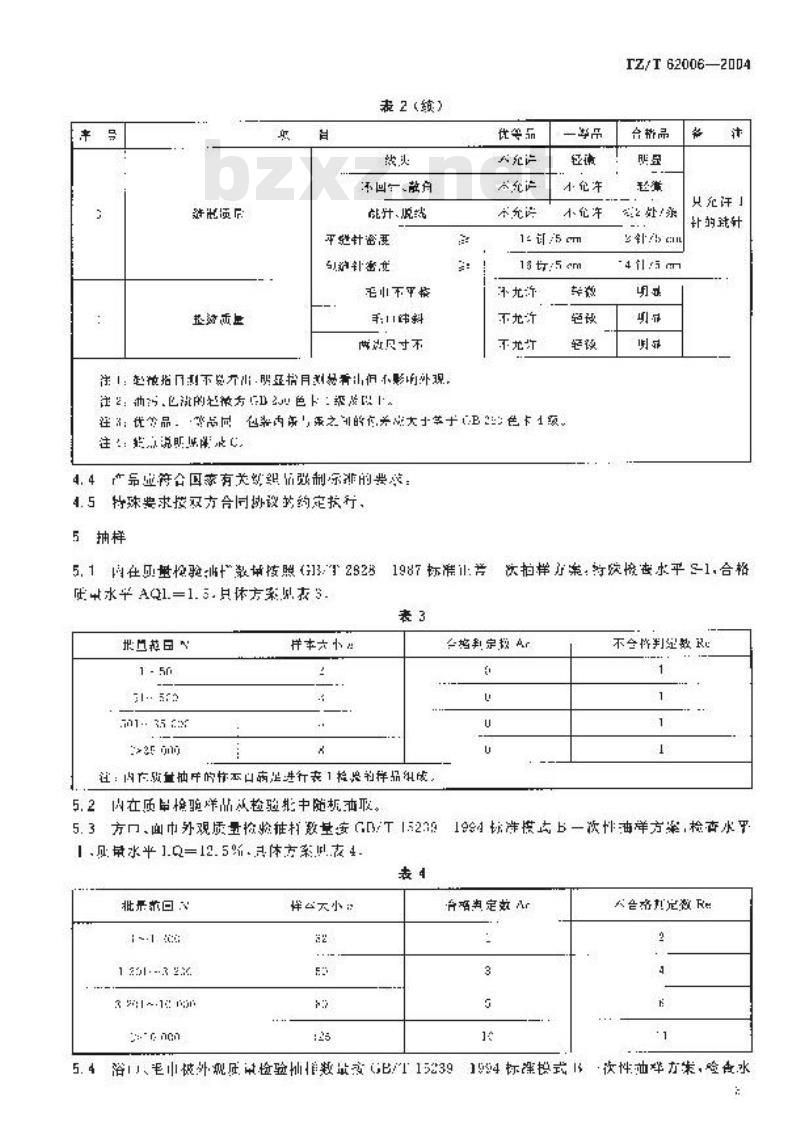 FZ/T 62006-2004 毛巾
