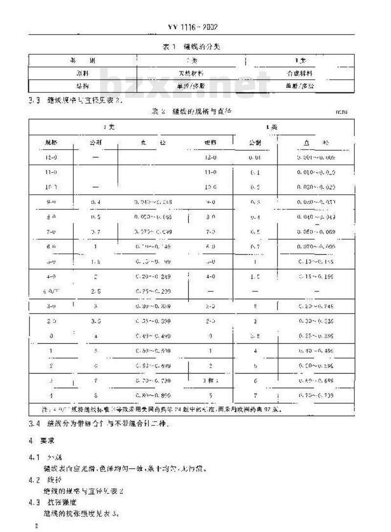YY 1116-2002 可吸收性外科缝线
