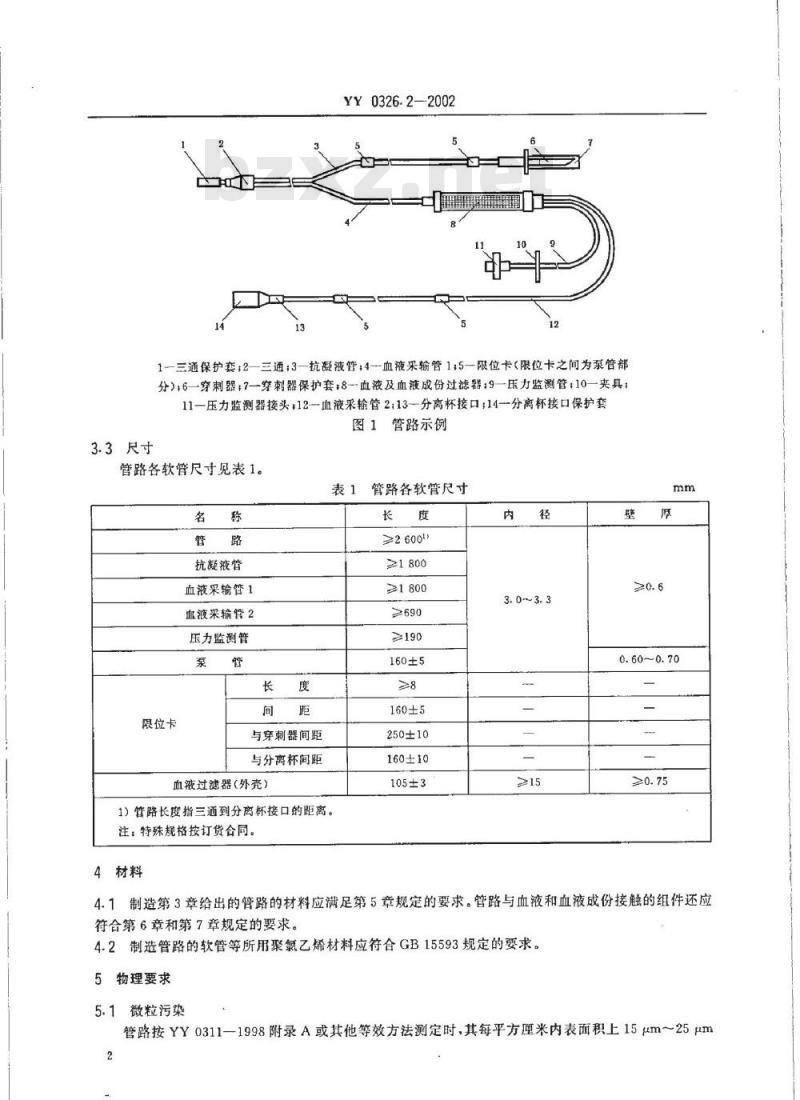 YY 0326.2-2002 一次性使用离心式血浆分离器 第2部分：血浆管路