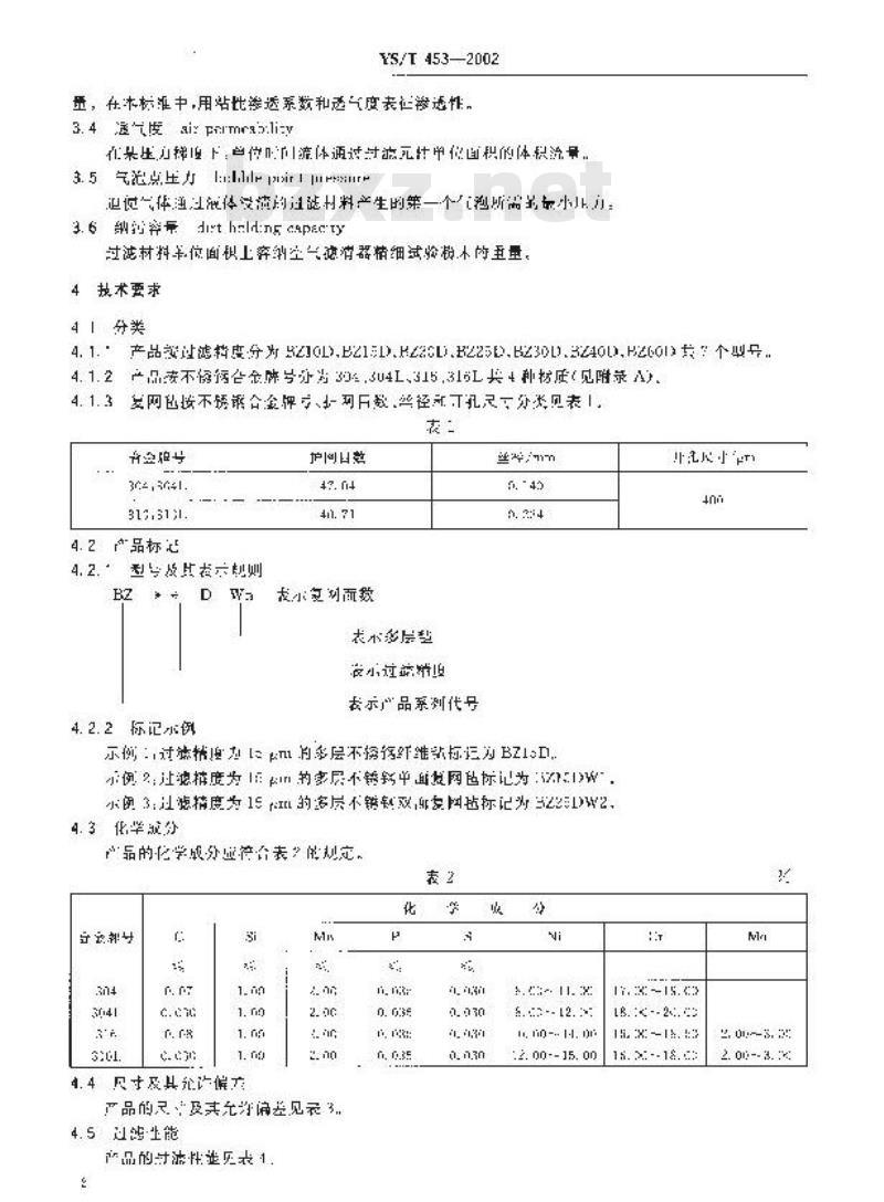 YS/T 453-2002 烧结不锈钢纤维毡