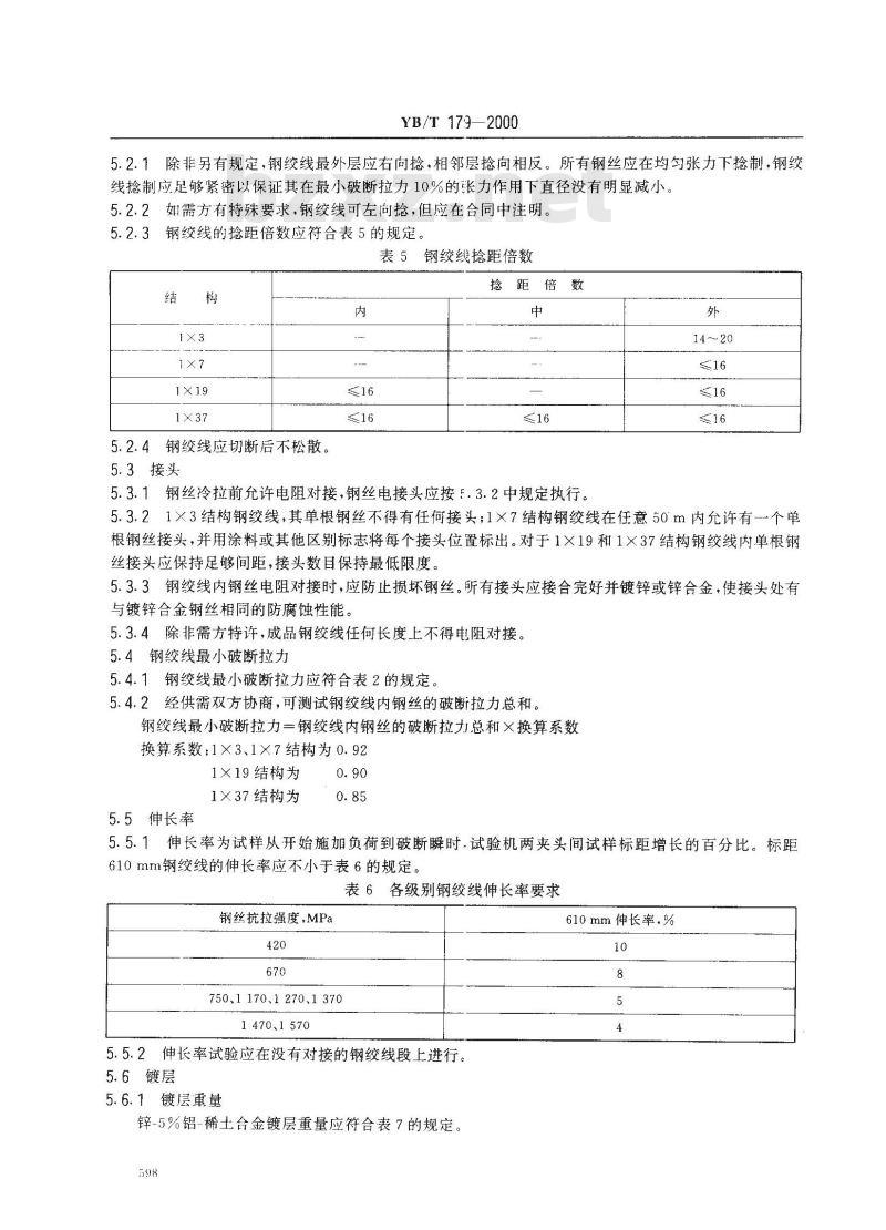 YB/T 179-2000 锌-5%铝-稀土合金镀层钢绞线