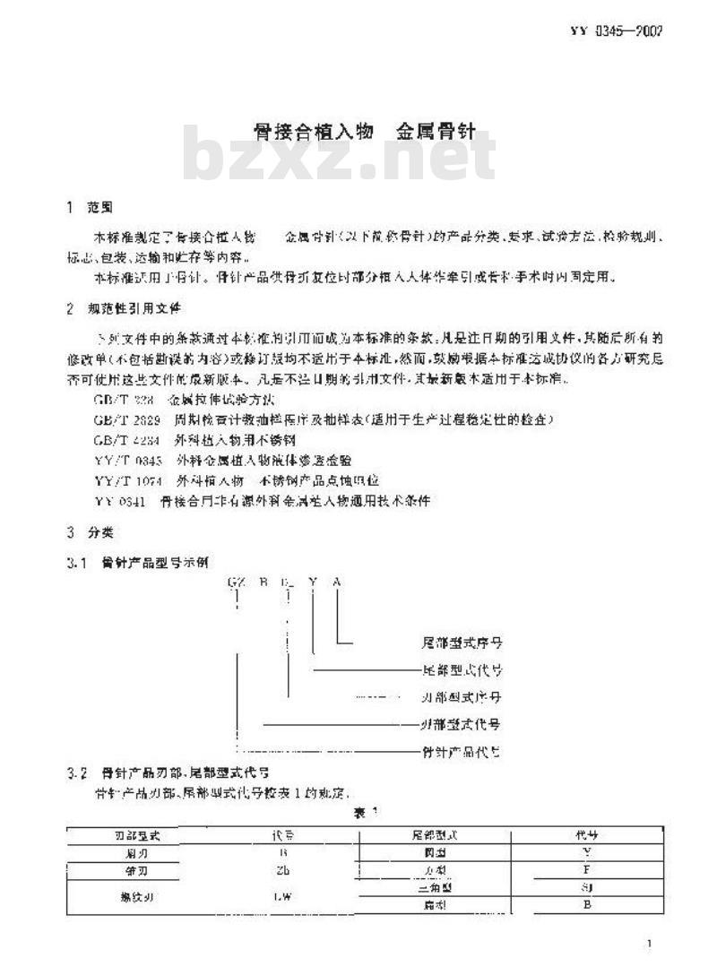 YY 0345-2002 骨接合植入物 金属骨针