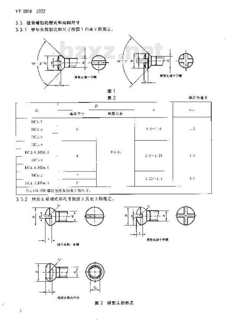 YY 0018-2002 骨接合植入物 金属接骨螺钉