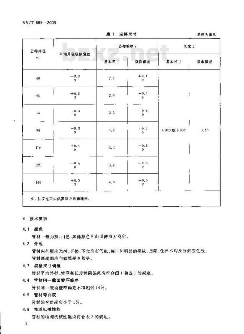 NY/T 669-2003 建筑排水用再生塑料管材