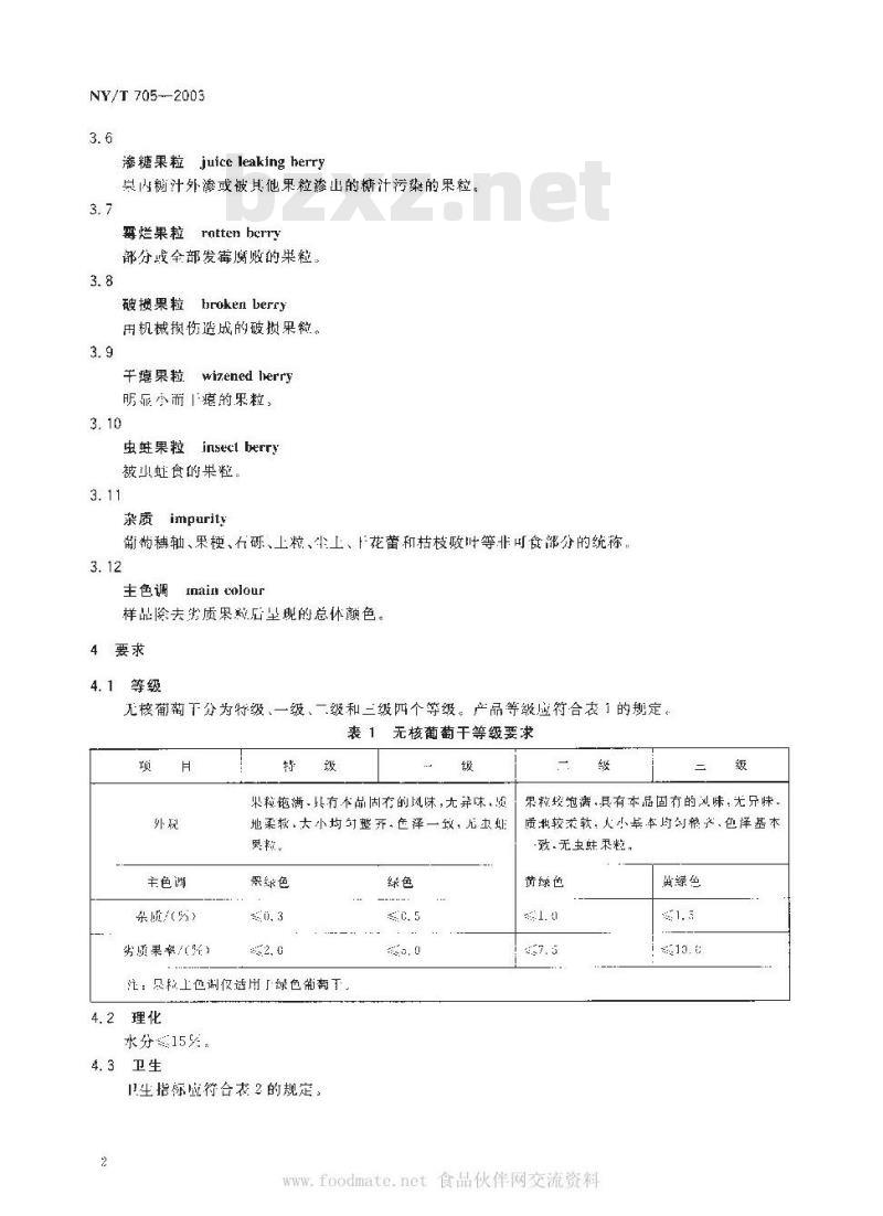 NY/T 705-2003 无核葡萄干