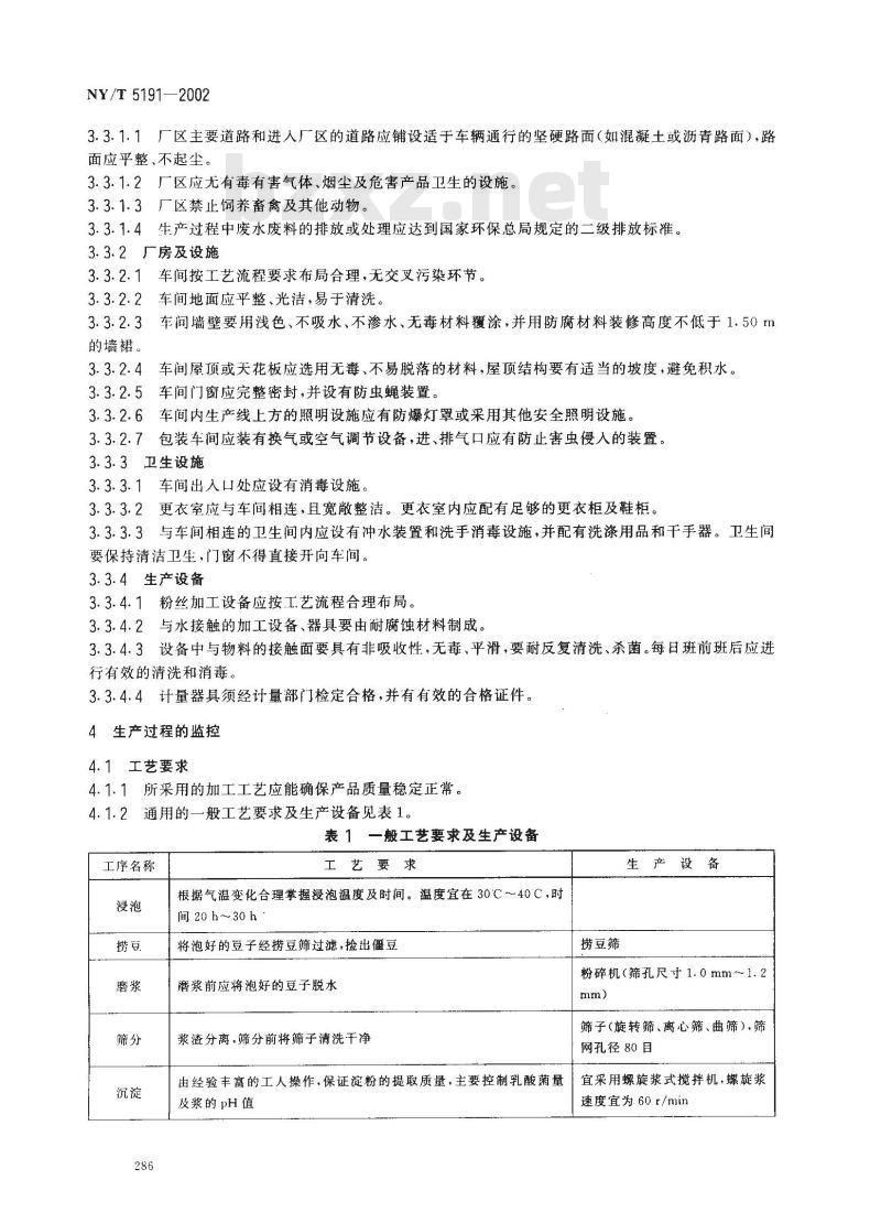 NY/T 5191-2002 无公害食品 粉丝加工技术规范