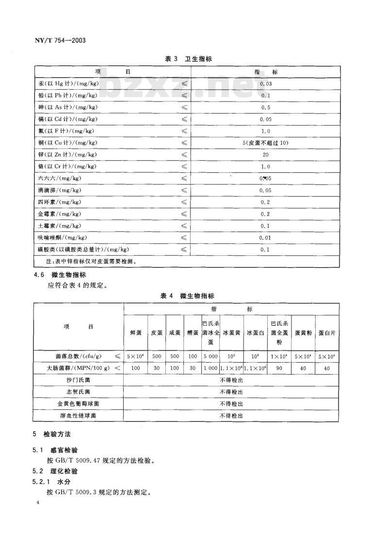 NY/T 754-2003 绿色食品 蛋与蛋制品