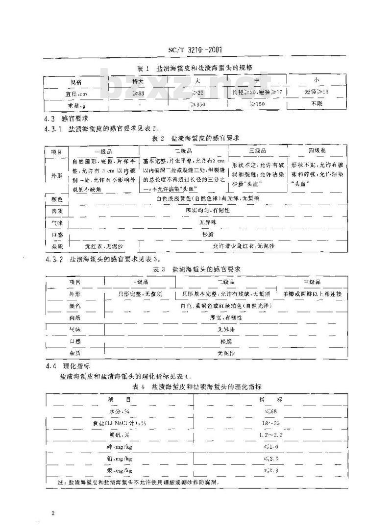 SC/T 3210-2001 盐渍海蜇皮和盐渍海蜇头