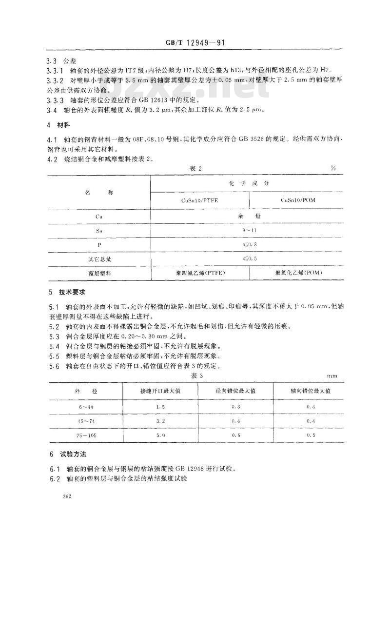 GB/T 12949-1991 滑动轴承覆有减摩塑料层的双金属轴套