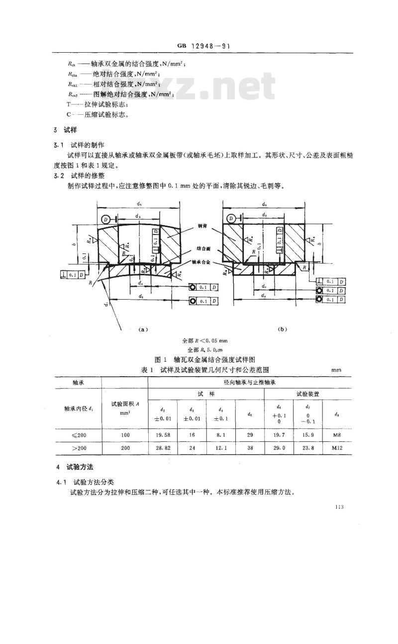 GB/T 12948-1991 滑动轴承 双金属结合强度 破坏性试验方法