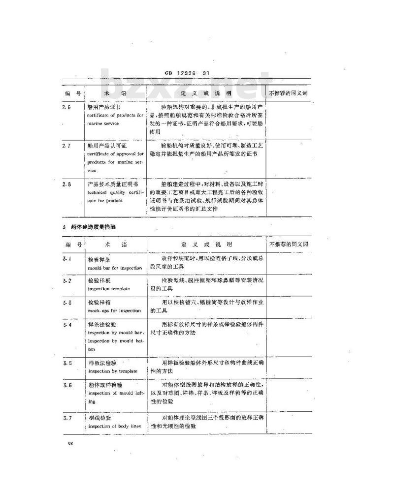 GB 12926-1991 船舶工艺术语 船舶建造质量检验