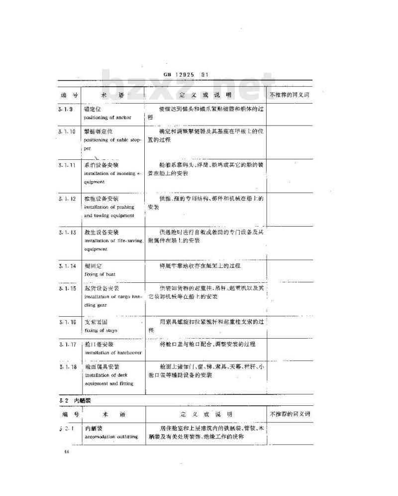 GB 12925-1991 船舶工艺术语 安装工艺