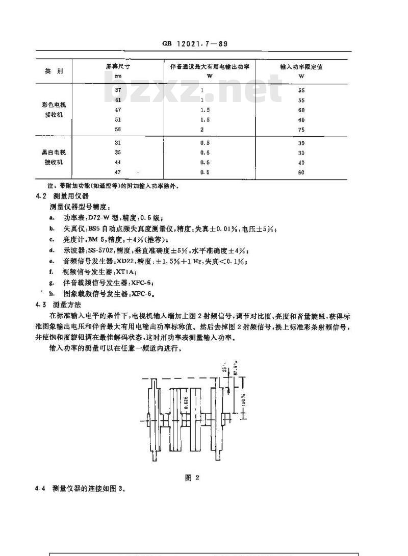 GB 12021.7-1989 彩色及黑白电视广播接收机电耗限定值及测定方法
