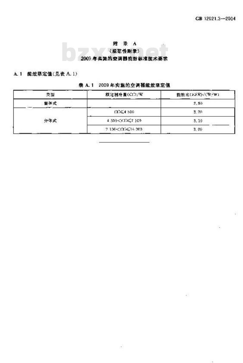 GB 12021.3-2004 房间空气调节器能效限定值及能源效率等级