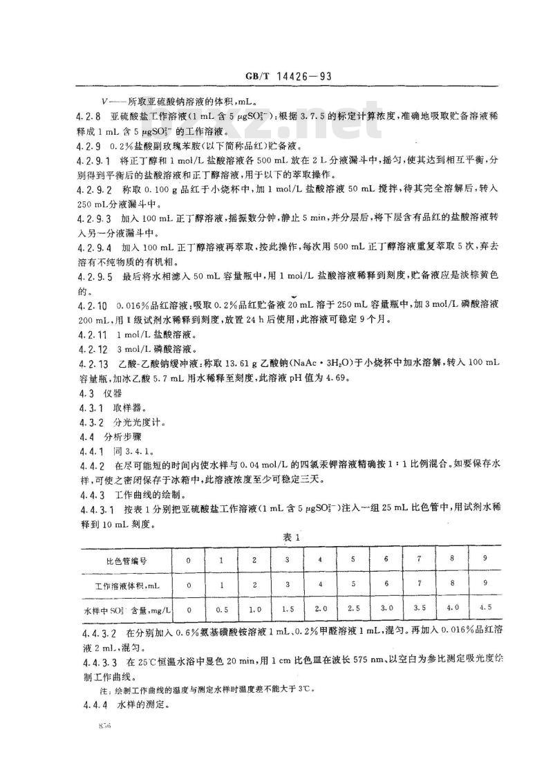 GB/T 14426-1993 锅炉用水和冷却水分析方法 亚硫酸盐的测定