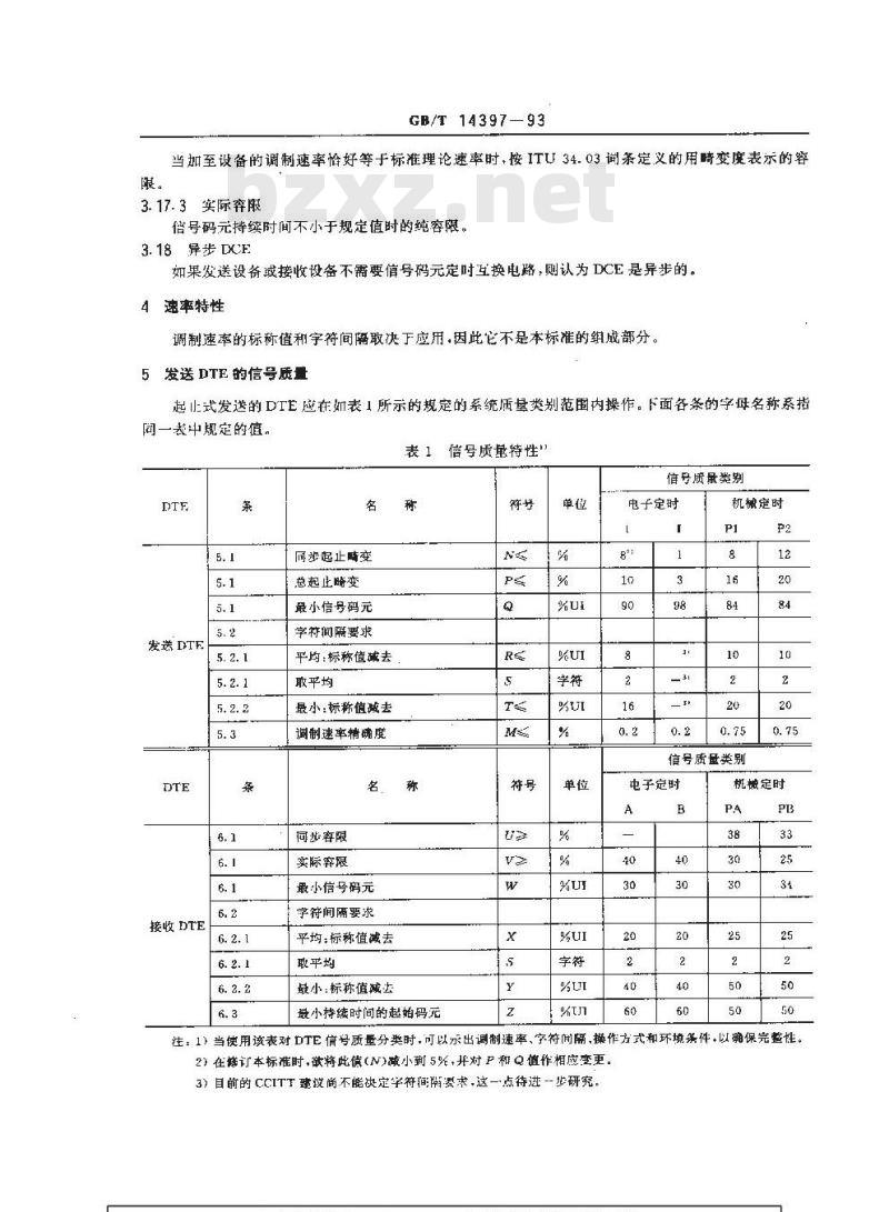 GB/T 14397-1993 信息处理 DTE/DCE接口处起止式传输的信号质量