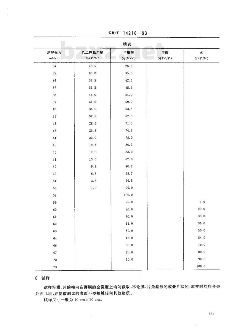 GB/T 14216-1993 塑料 膜和片润湿张力试验方法