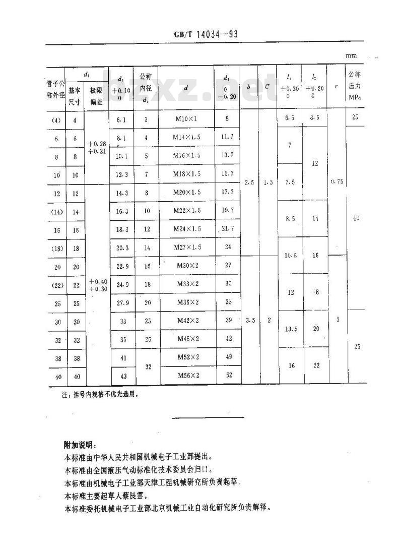 GB/T 14034-1993 24°非扩口液压管接头连接尺寸