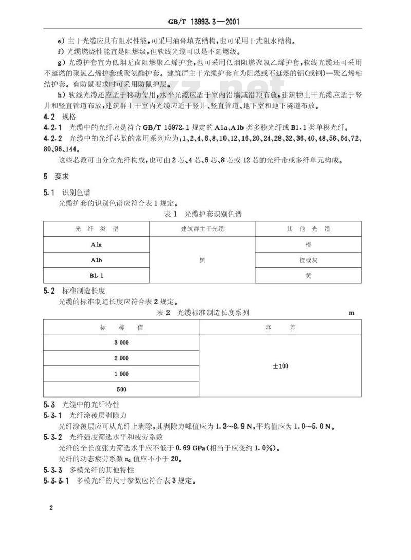 GB/T 13993.3-2001 通信光纤系列 第3部分：综合布线用室内光缆