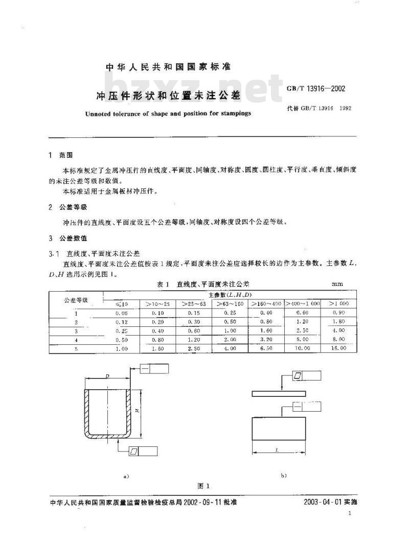 GB/T 13916-2002 冲压件形状和位置未注公差