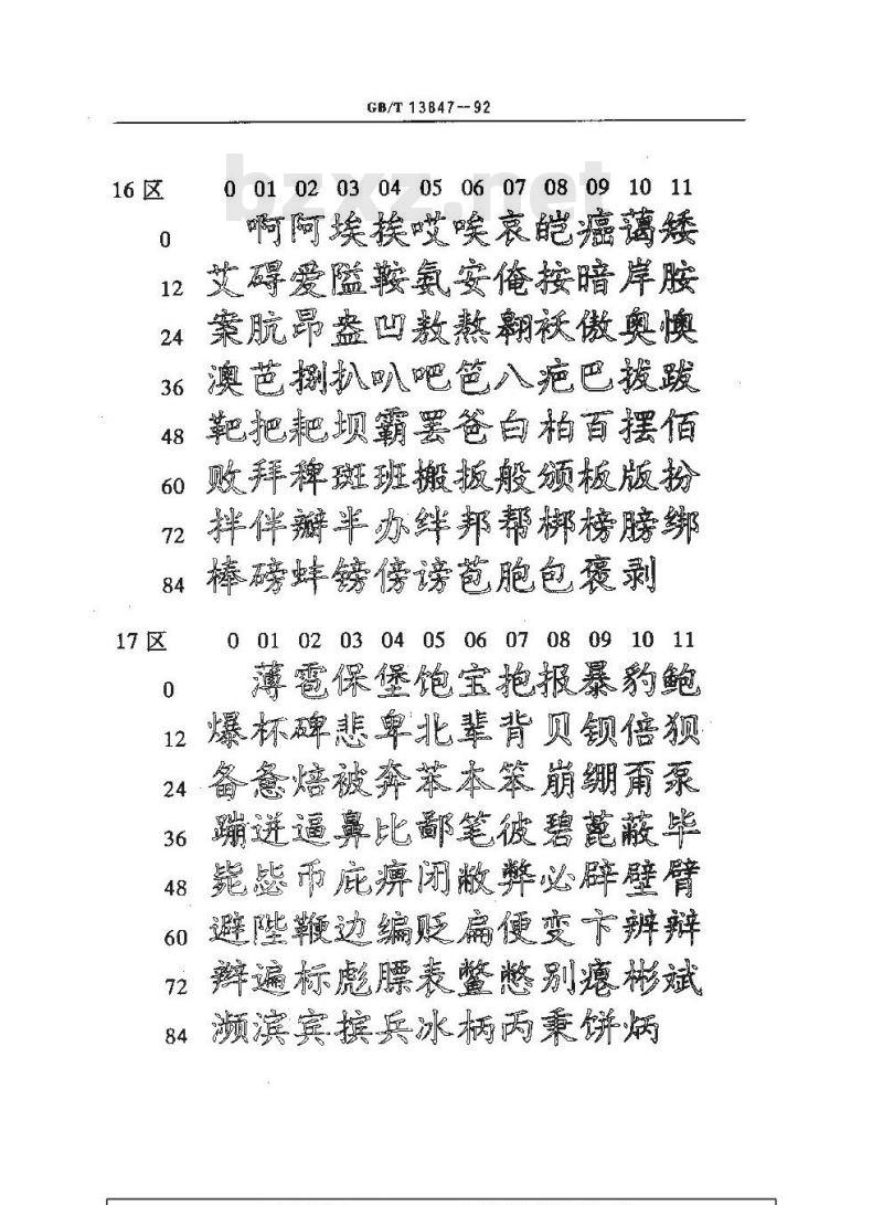 GB/T 13847-1992 图形信息交换用矢量汉字楷体字模集及数据集