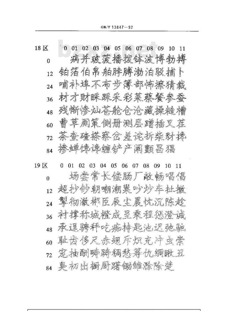 GB/T 13847-1992 图形信息交换用矢量汉字楷体字模集及数据集
