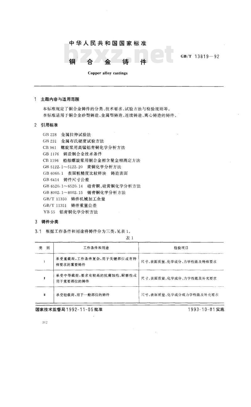 GB/T 13819-1992 铜合金铸件