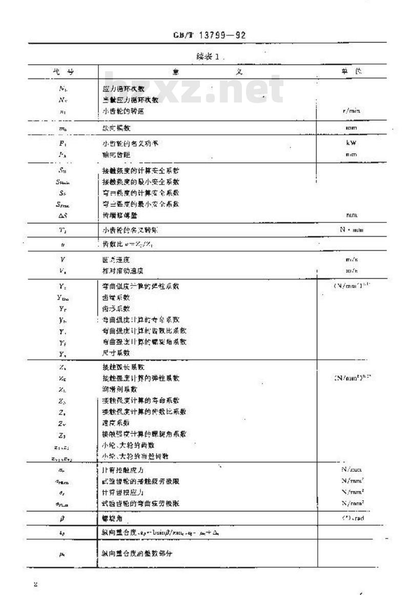 GB/T 13799-1992 双园弧园柱齿轮承载能力计算方法