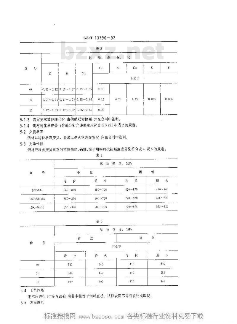 GB/T 13796-1992 工业链条用冷拉钢