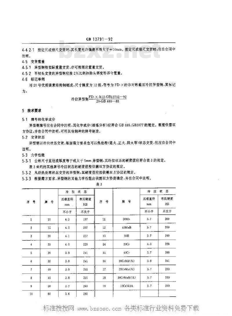 GB/T 13791-1992 冷拉异型钢