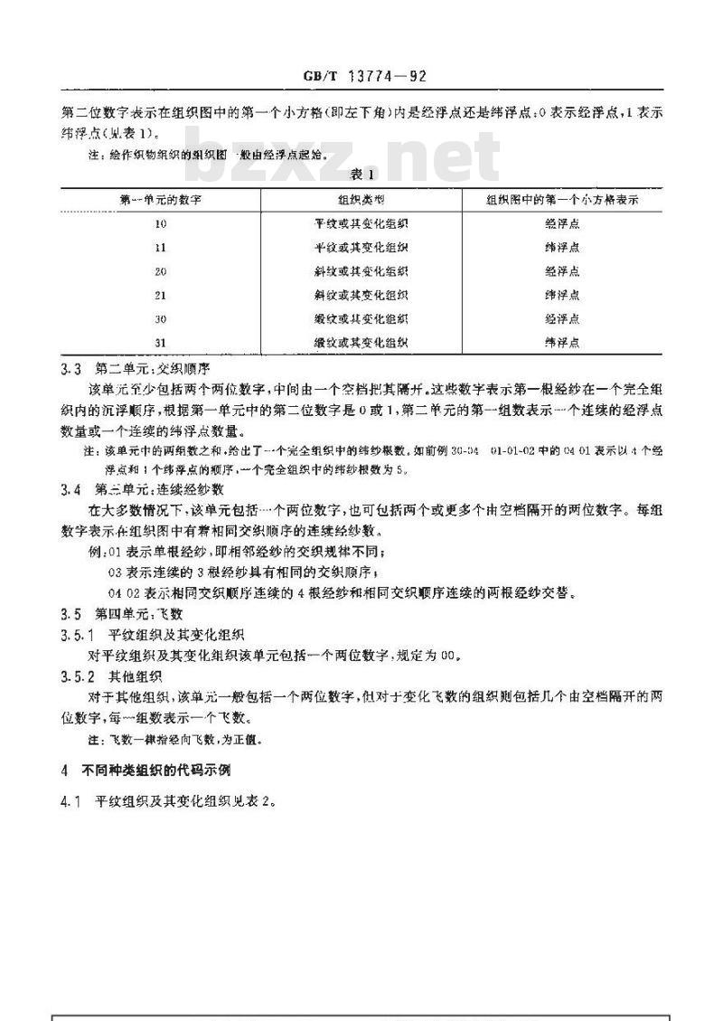 GB/T 13774-1992 纺织品 机织物组织代码及示例