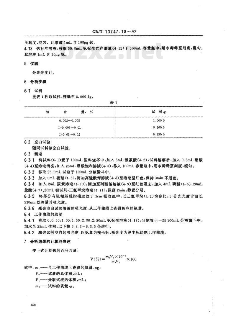 GB/T 13747.18-1992 锆及锆合金化学分析方法 苯甲酰苯基羟胺分光光度法测定钒量