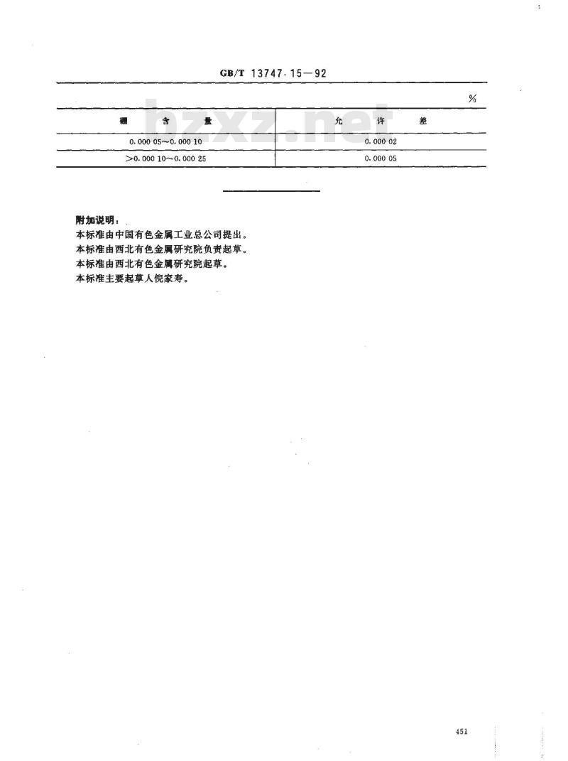 GB/T 13747.15-1992 锆及锆合金化学分析方法 姜黄素分光光度法测定硼量