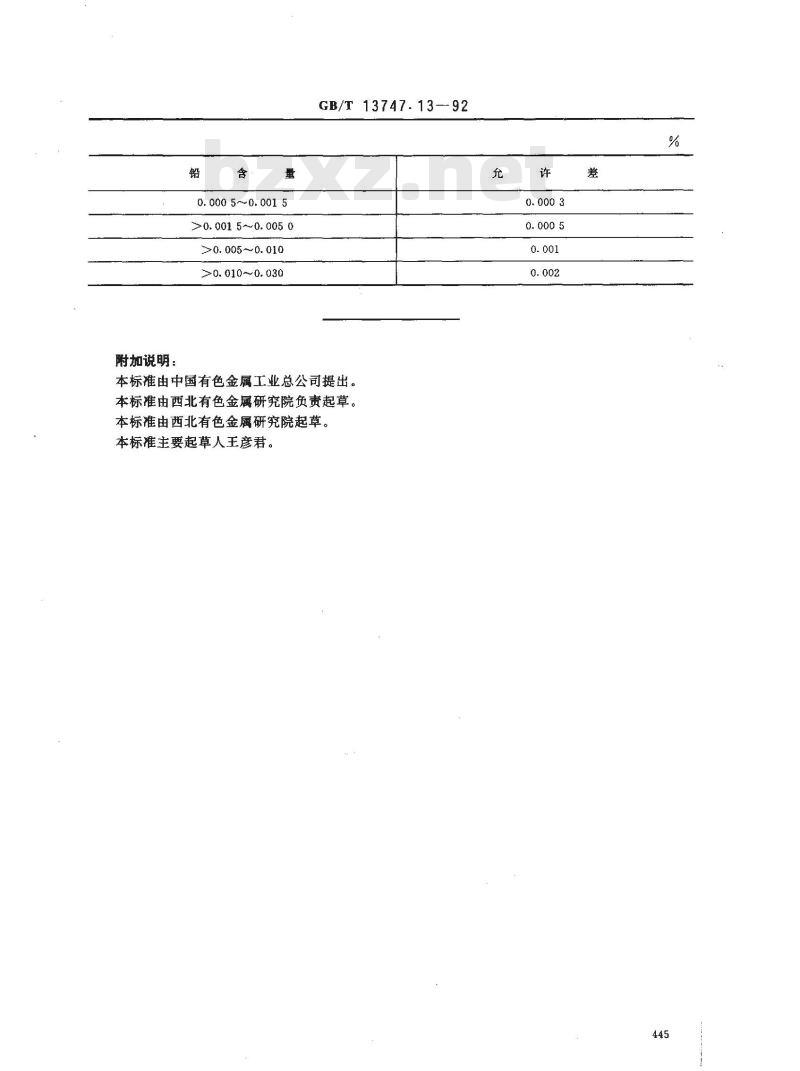 GB/T 13747.13-1992 锆及锆合金化学分析方法 示波极谱法测定铅量