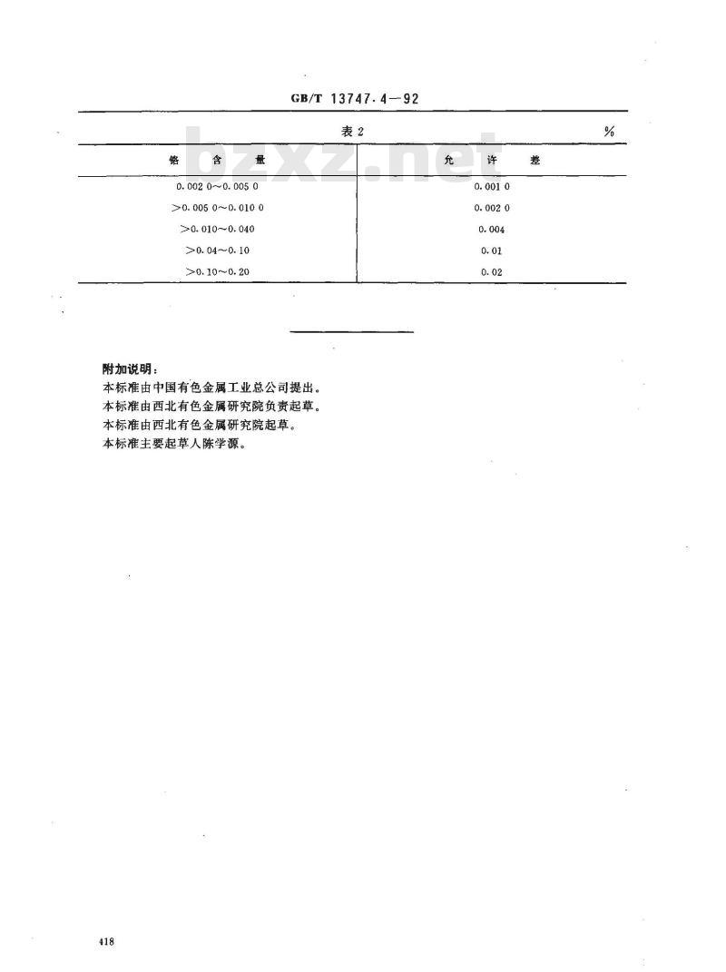 GB/T 13747.4-1992 锆及锆合金化学分析方法 二苯卡巴肼分光光度法测定铬量