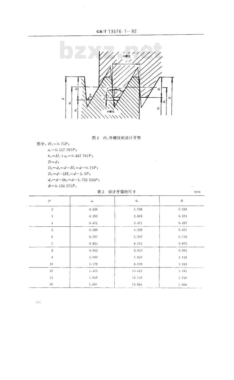 GB/T 13576.1-1992 锯齿形(3°,30°)螺纹 牙型