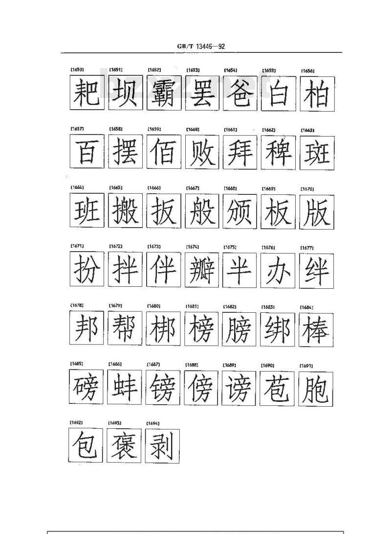 GB/T 13446-1992 信息交换用汉字256 X 256点阵仿宋体字模集及数据集
