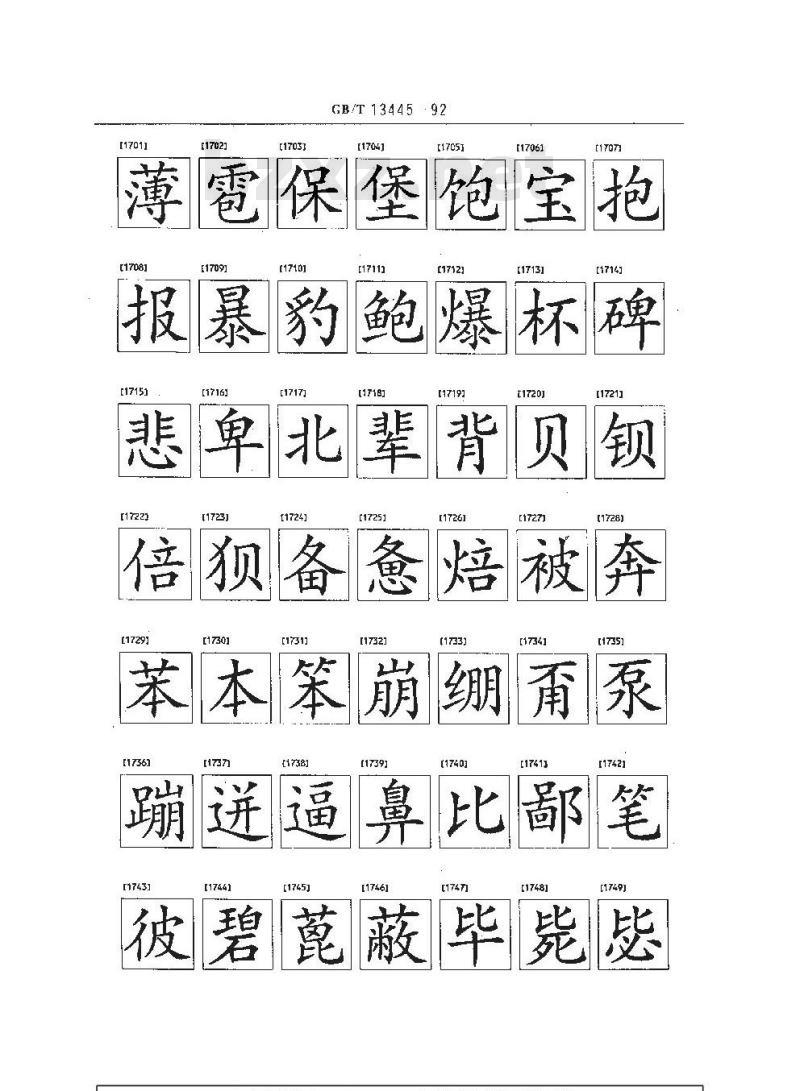 GB/T 13445-1992 信息交换用汉字256 x 256 点阵楷体字模集及数据集