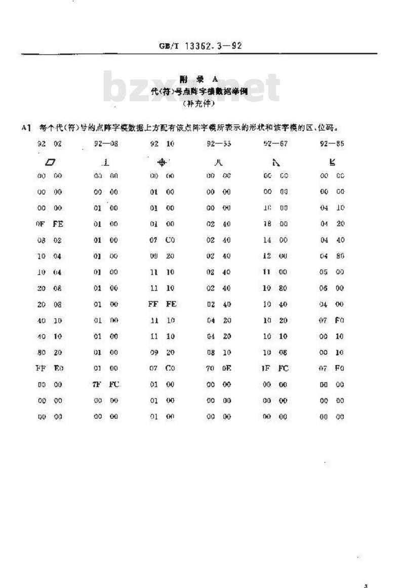 GB/T 13362.3-1992 机械制图用计算机信息交换常用仿宋字体,代(符)号16X16点阵字模数据集
