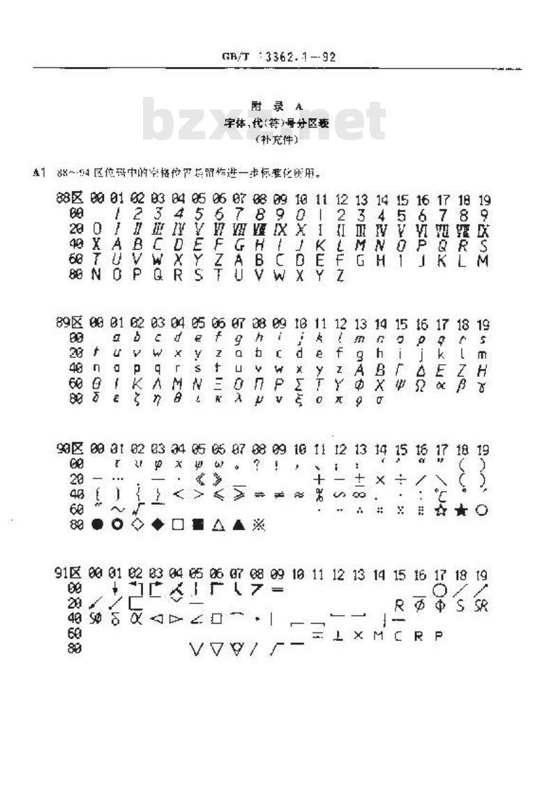 GB/T 13362.1-1992 机械制图用计算机信息交换常用长仿宋字体,代(符)号基本集