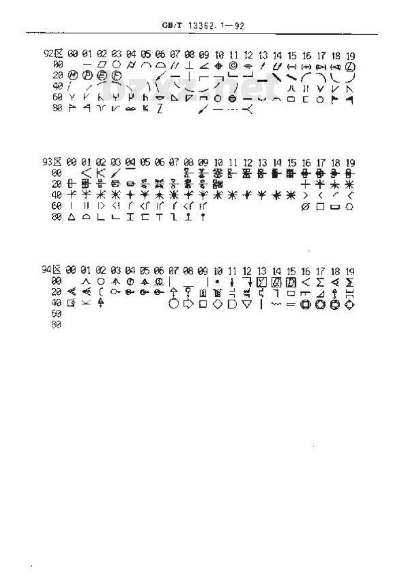 GB/T 13362.1-1992 机械制图用计算机信息交换常用长仿宋字体,代(符)号基本集