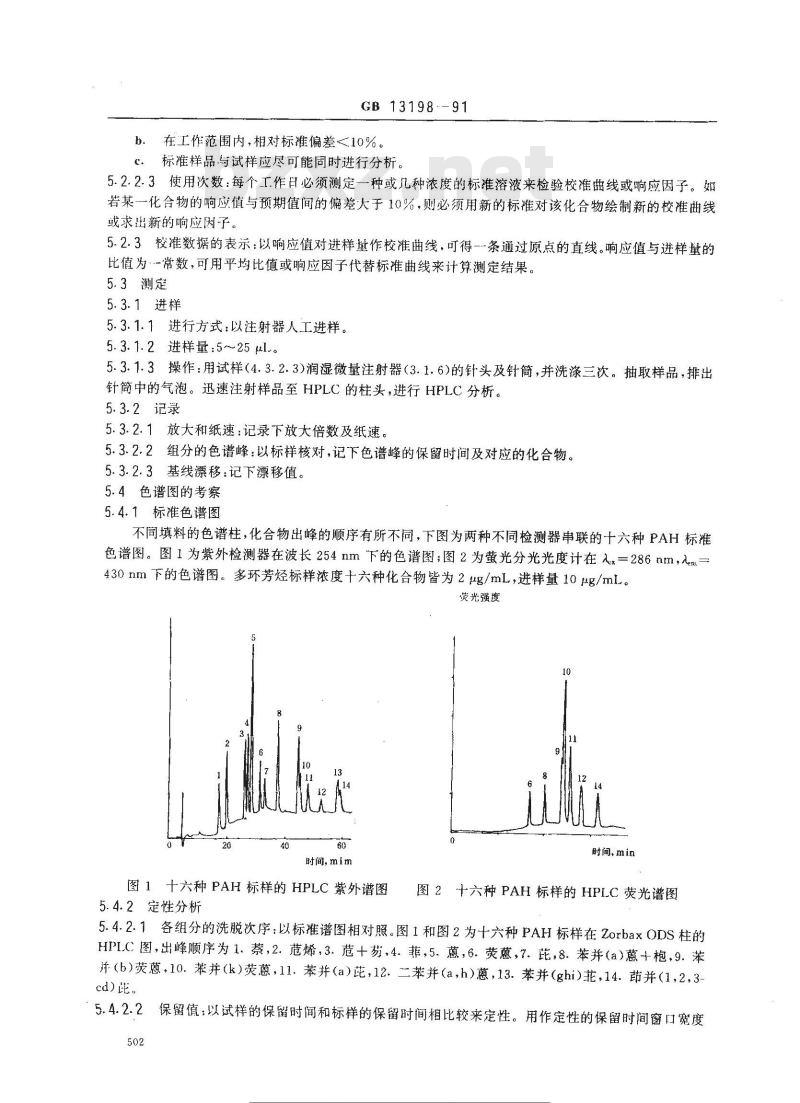 GB 13198-1991 水质 六种特定多环芳烃的测定 高效液相色谱法