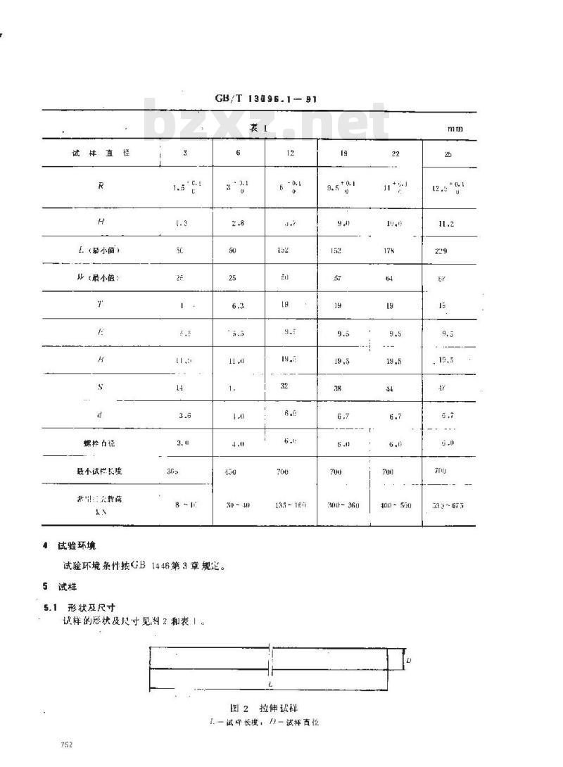 GB/T 13096.1-1991 拉挤玻璃纤维增强塑料杆拉伸性能试验方法