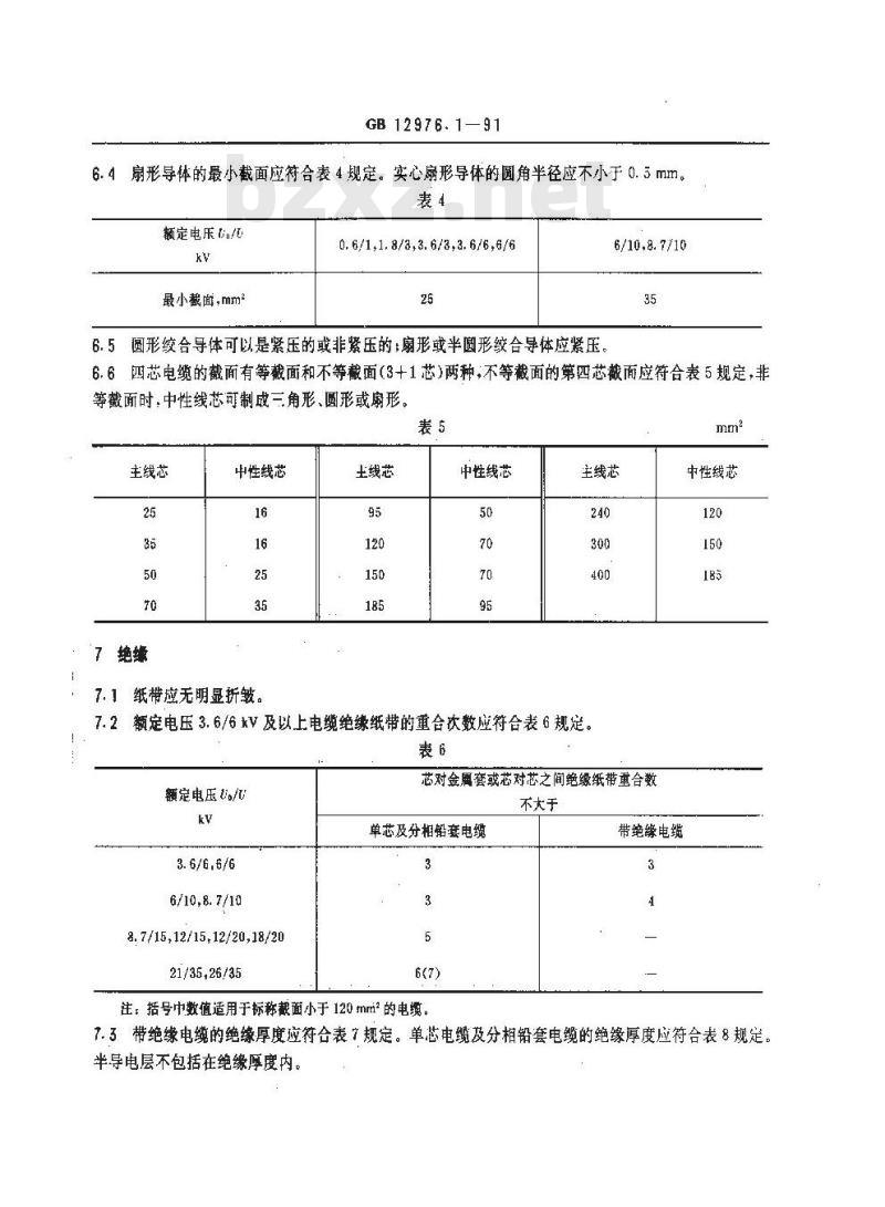 GB 12976.1-1991 额定电压35KV及以下铜芯,铝芯纸绝缘电力电缆 第1部分:一般规定
