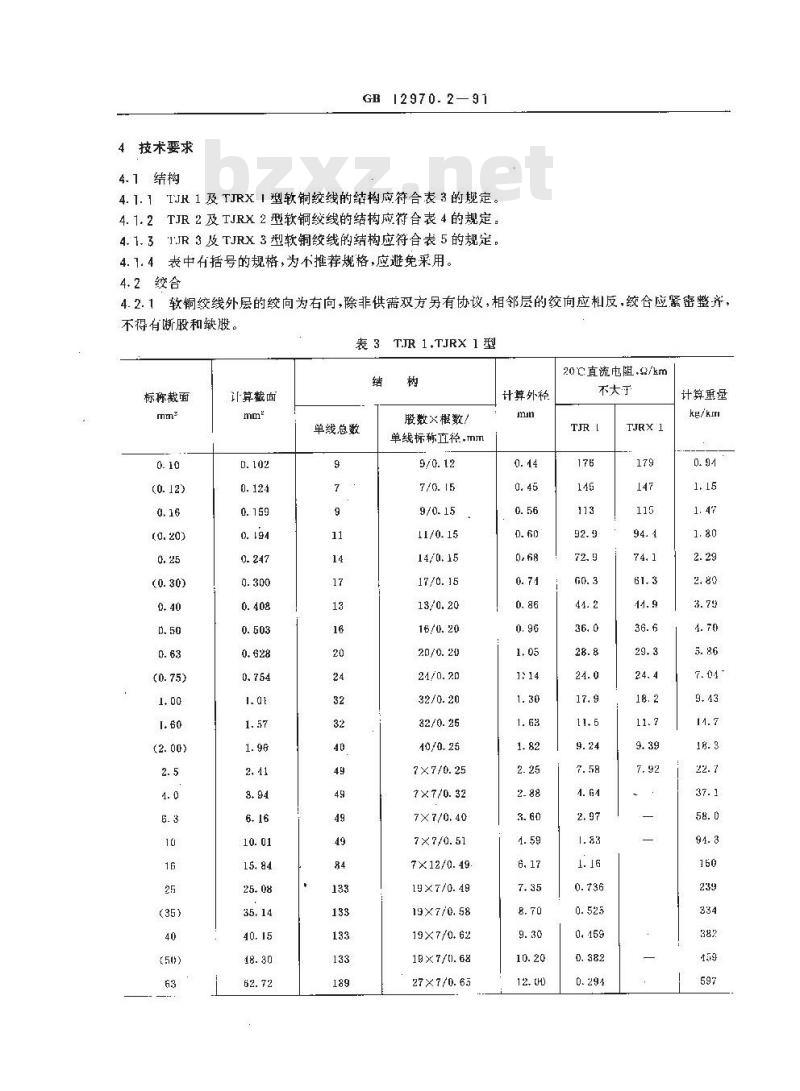 GB/T 12970.2-1991 电工软铜绞线 第2部分:软铜绞线