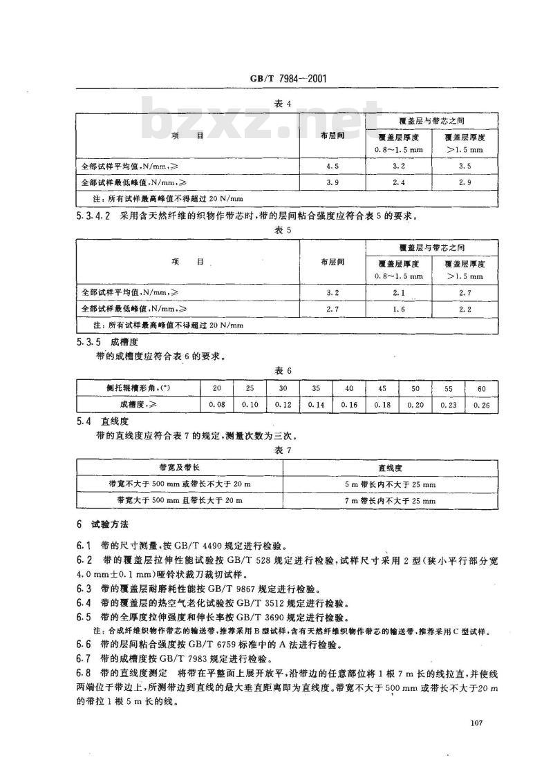 GB/T 7984-2001 输送带 具有橡胶或塑料覆盖层的普通用途织物芯输送带