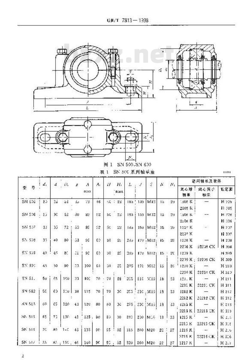 GB/T 7813-1998 滚动轴承附件 轴承座 外形尺寸