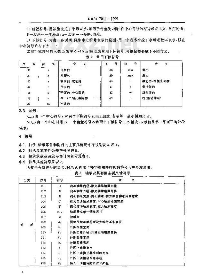 GB/T 7811-1999 滚动轴承 参数符号