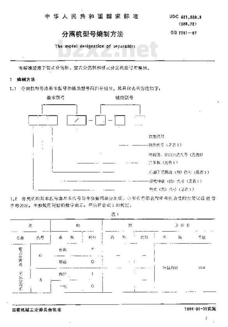 GB/T 7781-1987 分离机型号编制方法